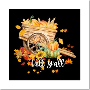 Fall Y'all Happy Fall Hello Pumpkin Season Halloween and Thanksgiving Posters and Art